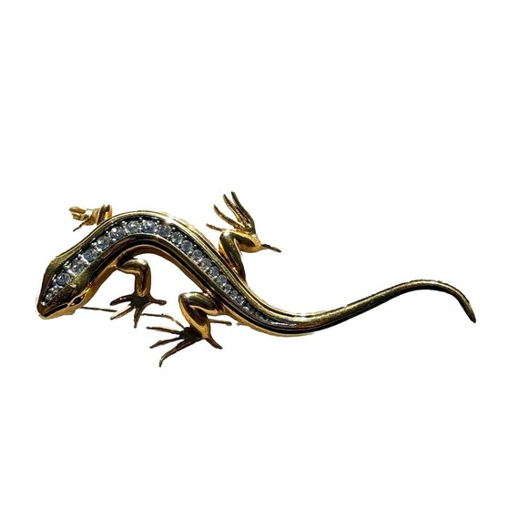 Lizard Gold Tone Brooch With Rhinestone Accents Body - Picture 1 of 5
